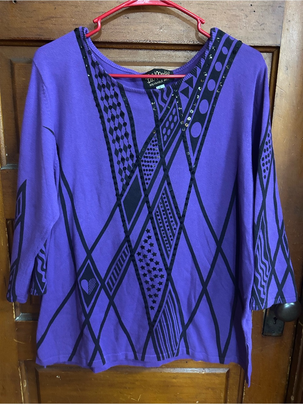 Bob Mackie Wearable Art Purple & Black Patterned Women's Top - Picture 1 of 5